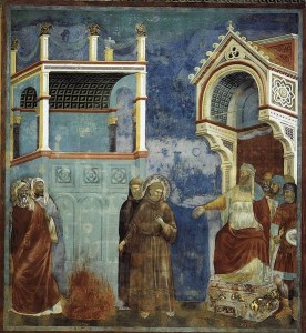 Giotto di Bondone. La legenda di S. Francesco. 11. San Francesco davanti al Sultano. La prova del fuoco. Tra il 1297 e il 1300