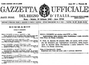 Gazzetta Ufficiale 1940. Istituz. 'Asilo infant. Ciro Piro'