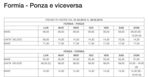 Ponza Formia. Da 01.04 al 29.05.2015