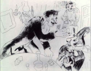 Marc Chagall, illustrazione per le Anime Morte di N. Gogol’, Nozdrёv e Cicikov, 1923-1926