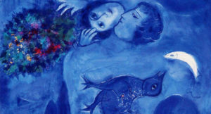 Chagall. Particolare di Lovers with half moon, 1926