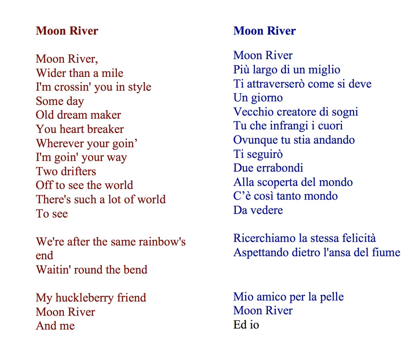 Песни рек английские. Moon River текст. Moon River текст песни. Лунная река текст на английском. Текст песни Лунная река.